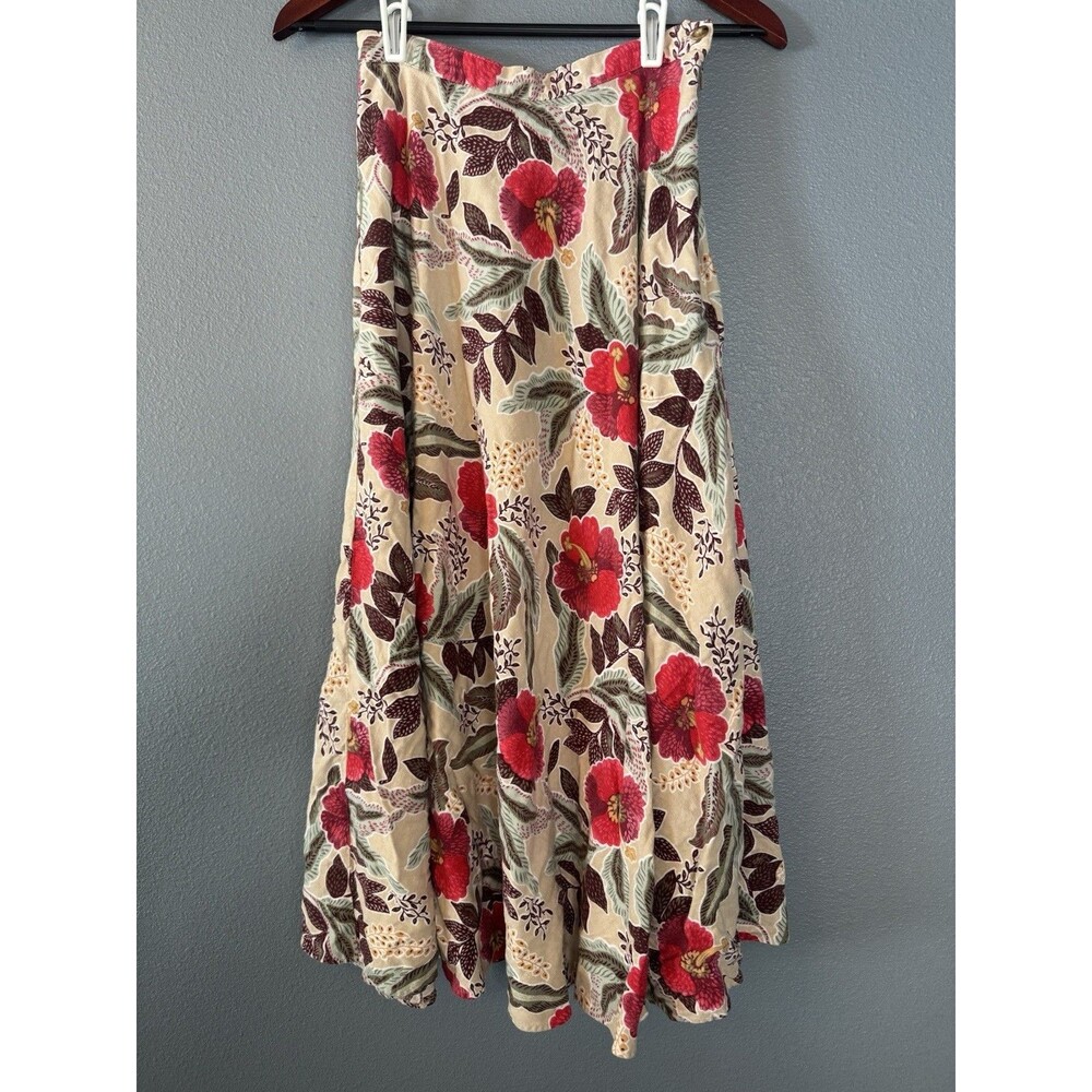 Bonnie & Norma Long Floral Skirt Womens 8 Linen Blend A Line Made USA